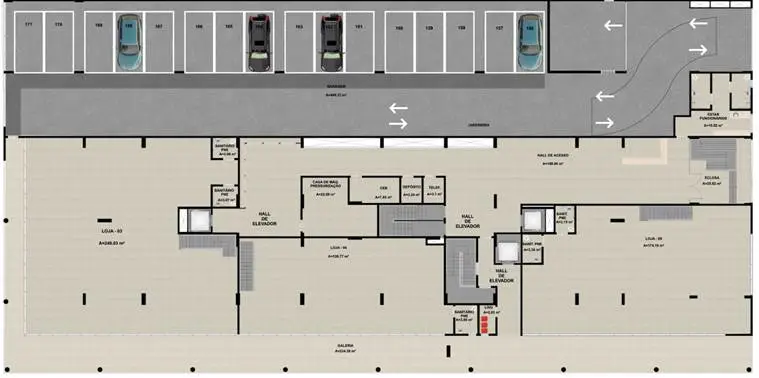 1° Pavimento Térreo - Garagem e Lojas