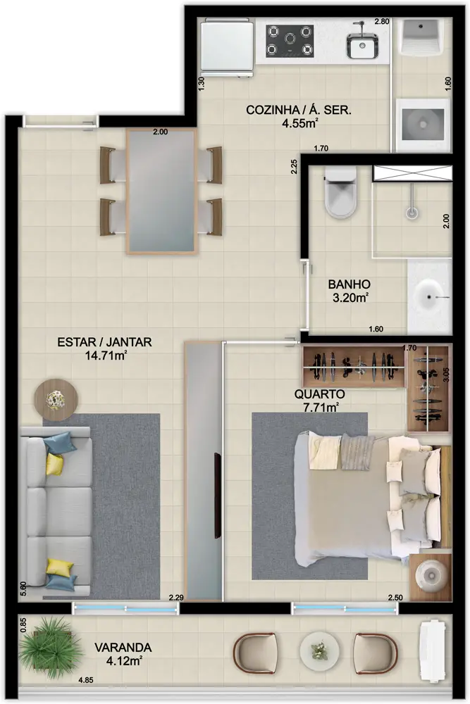 Apartamento 1 Quarto – 39,12 m2