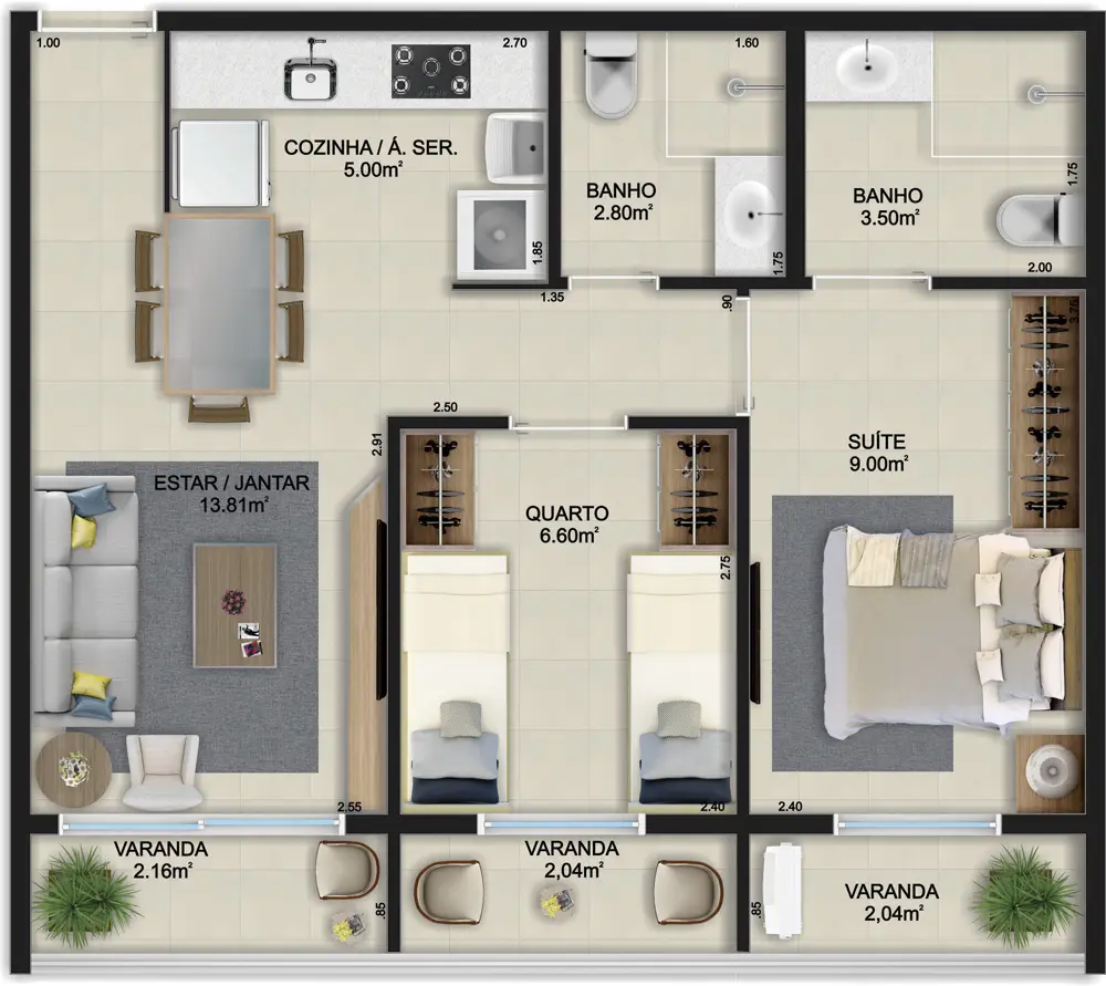 Apartamento 2 Quartos – 53,48 m2