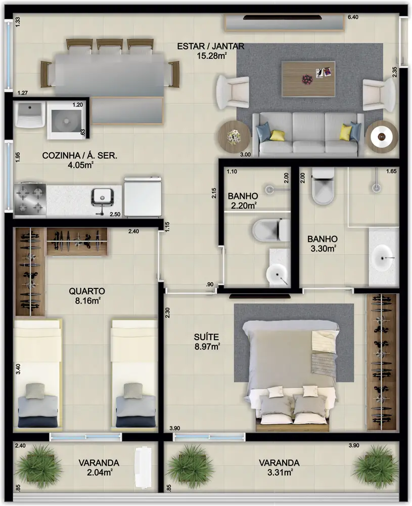 Apartamento 2 Quartos – 54,26 m2