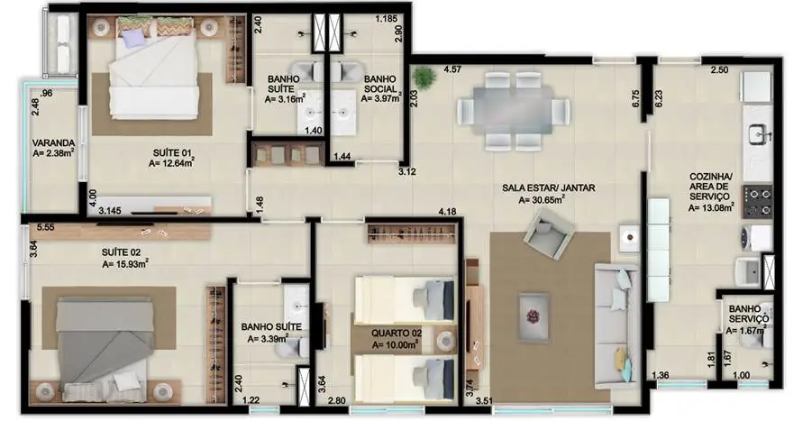 Apartamento final 06 (506, 1306) - 112 m²
